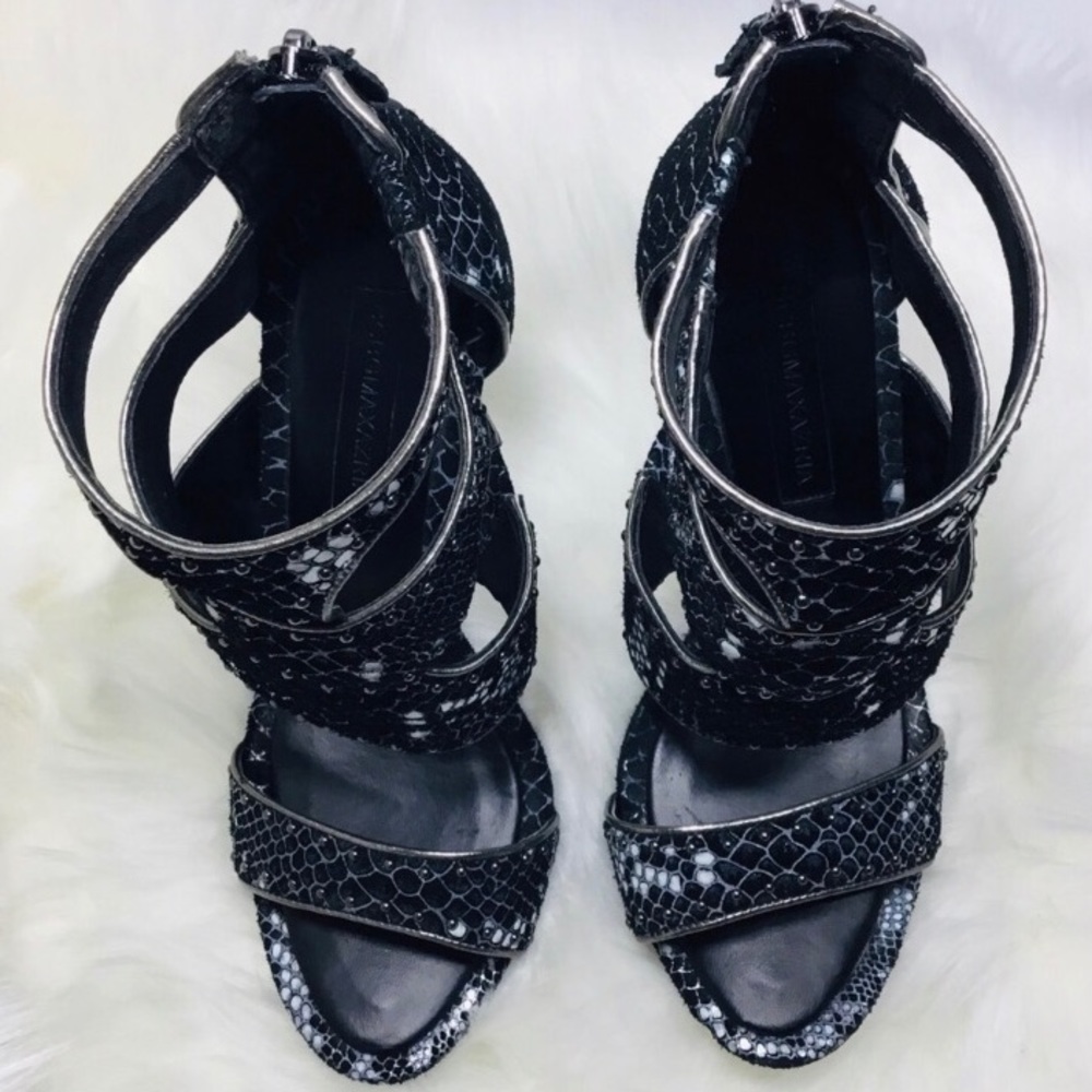 BCBG python caged gladiator heel